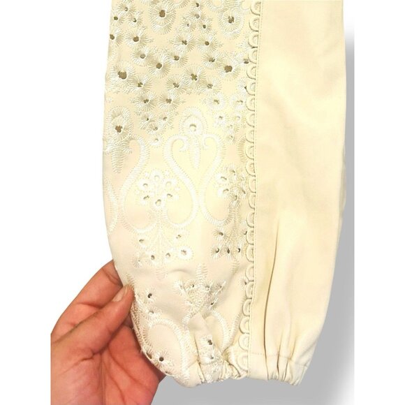 Ivory Cream Embroidered  Balloon Sleeves Lined Statement Dress Womens Size 10 - Picture 4 of 16